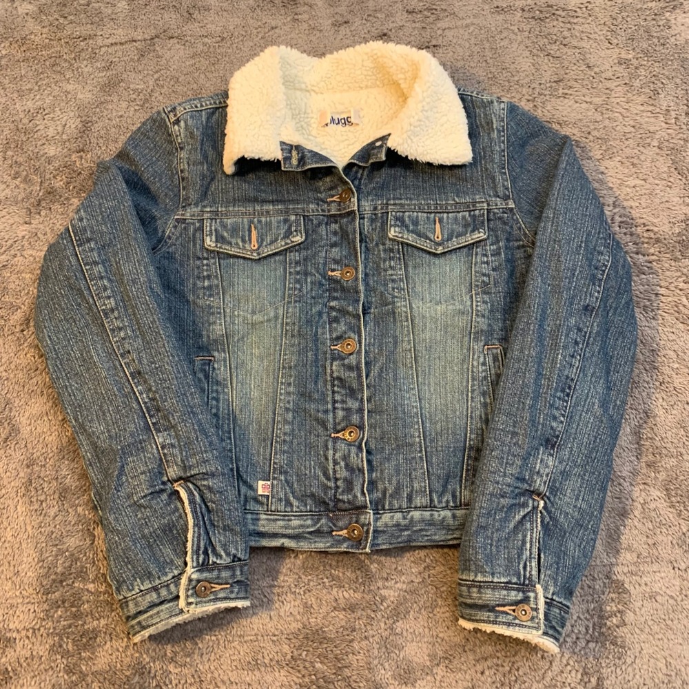 Plugg Womens Denim Sherpa Lined Trucker‎ Jacket Blue Size L Y2K